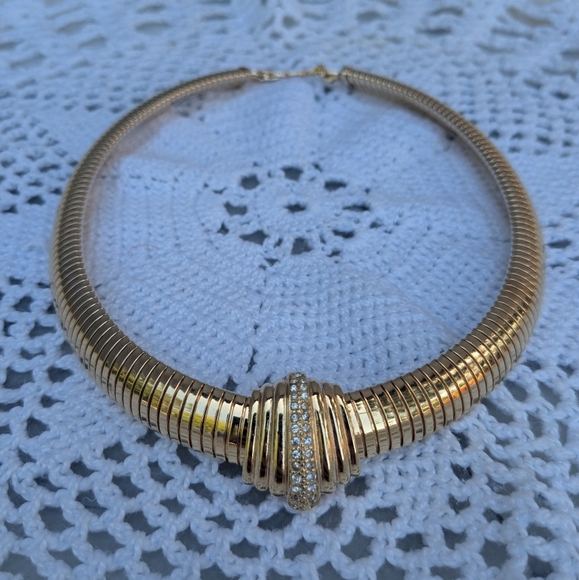 Christian Dior Vintage Necklace Omega 1980 Crystals Chunky With Extender Choker - Picture 1 of 16